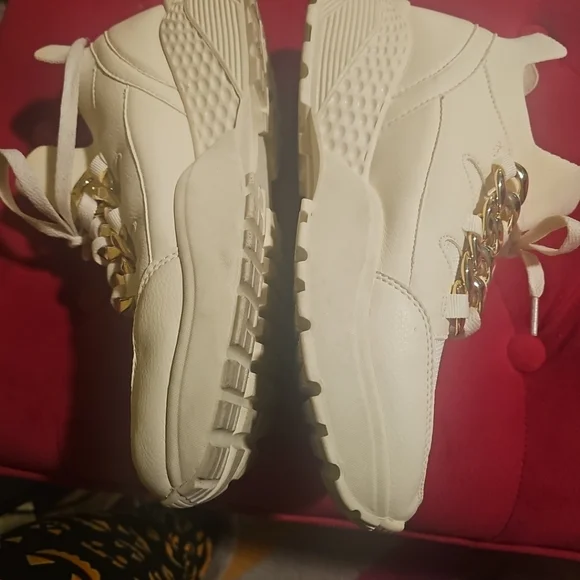 Shoedazzle Womens Sz 8.5 Lacricia Chunky Sole Modern Sneakers Bone  Gold Accents - Picture 5 of 12